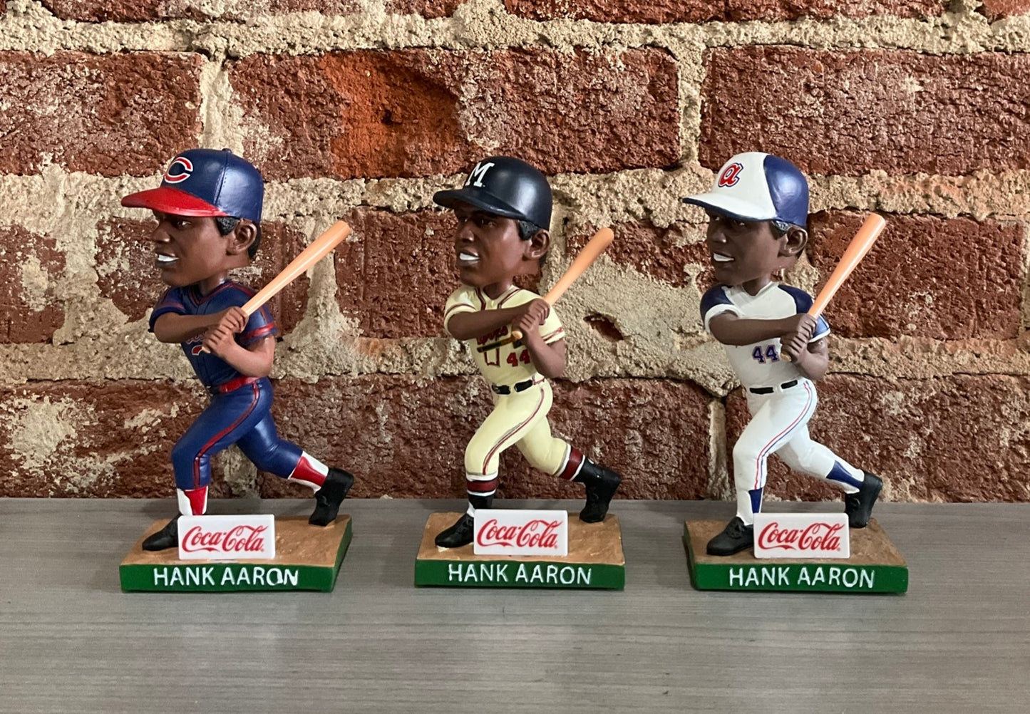 Hank Aaron Three Bobblehead Set