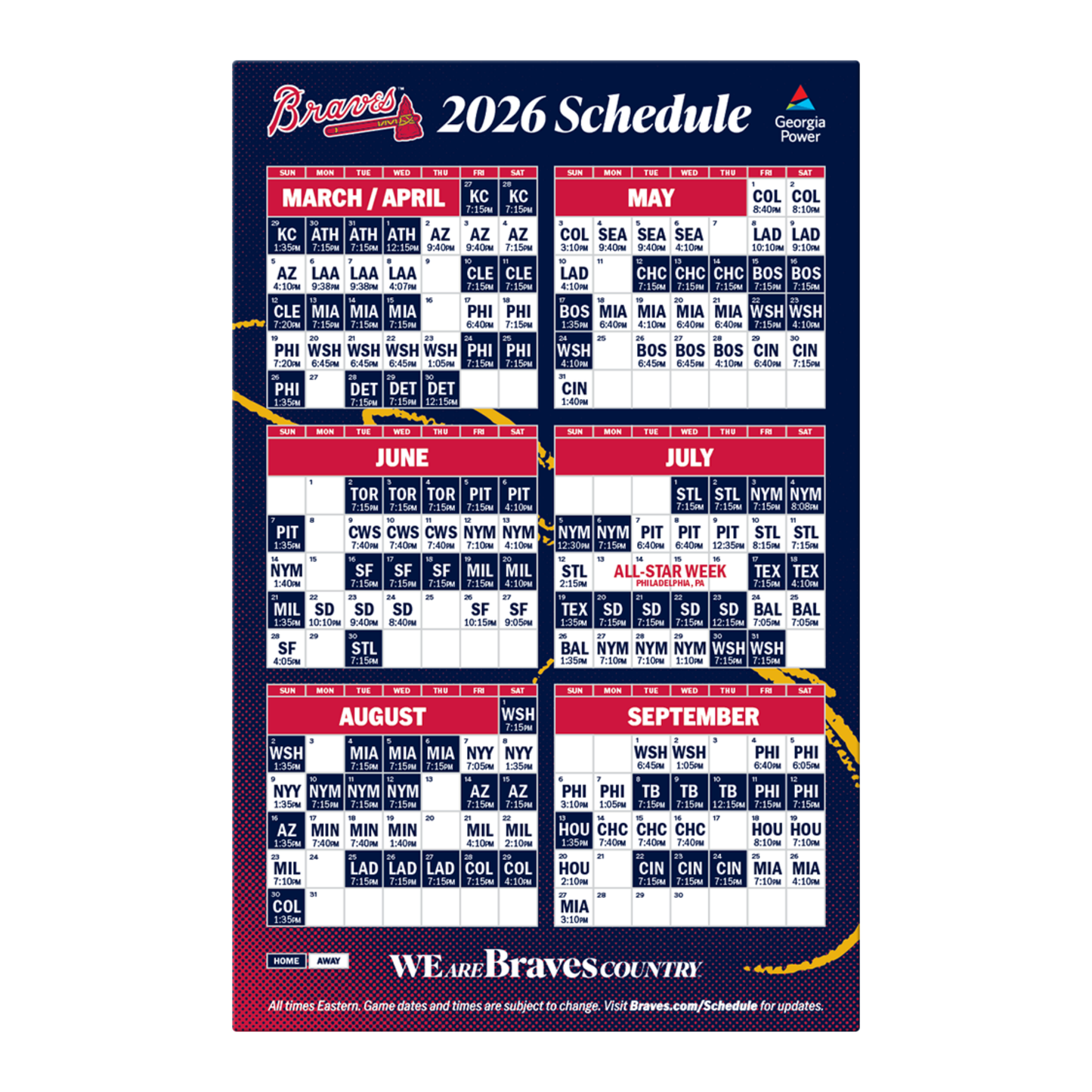 2026 Atlanta Braves Magnetic Schedule & Opening Day Program