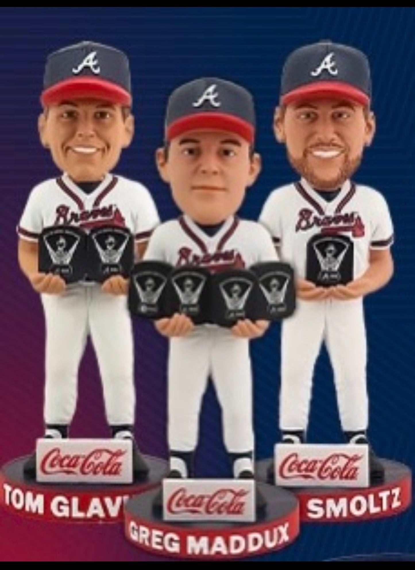 Glavine, Maddux, Smolts “Cy Young” Three Bobblehead Set